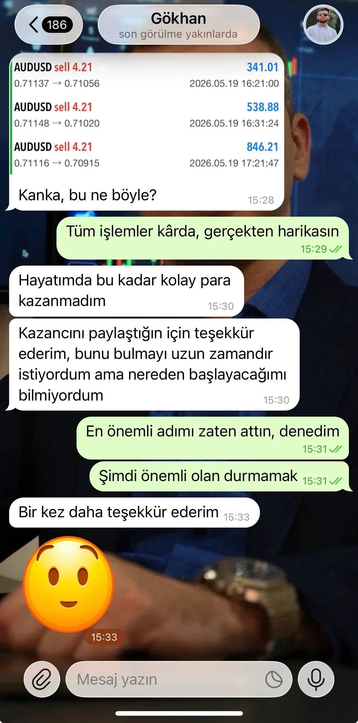 Telegram Gökhan AUDUSD İşlemleri Ekran Görüntüsü